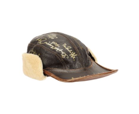 MASTERS OF THE AIR (T.V. SERIES, 2024) - Cast-Autographed B-2 Eastman Aviator Cap - A cast-autographed B-2 Eastman Aviator ca