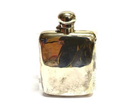 A SILVER SPIRIT FLASK BY JAMES DIXON &amp; SON the plain polished and contoured silver flask with screw off hinged silver lid