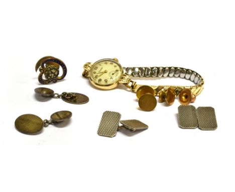 A LADIES 9 CARAT GOLD ROTARY VINTAGE WATCH the winding mechanical movement (not working) to a plain polished round 9ct gold c