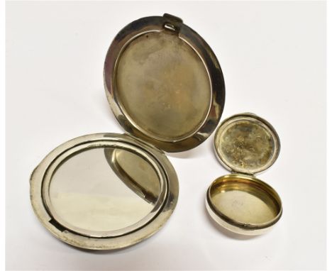 A SILVER AND ENAMEL PAIR OF COMPACT AND PILL BOX  with applied silver Royal Marine crest, the royal blue cloisonné with a Roy