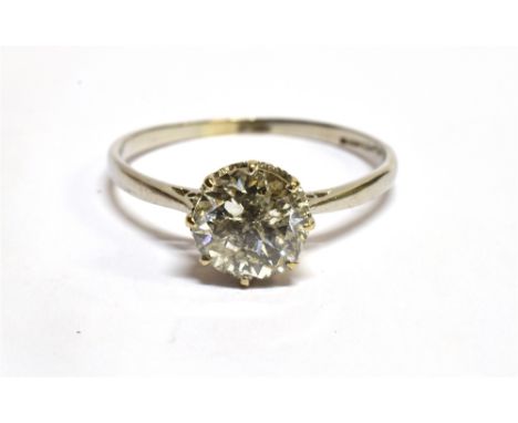 A 1.50 CARAT DIAMOND SOLITAIRE PLATINUM RING  the round brilliant cut diamond with an approx. weight of 1.50 carat, assessed 