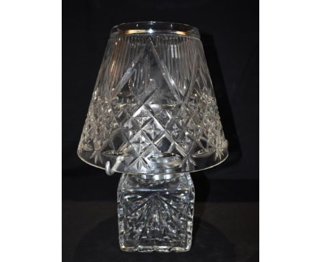 A WEBB CORBETT CRYSTAL TABLE LAMP AND SHADE  37cm high overall, the shade 26cm wide at base