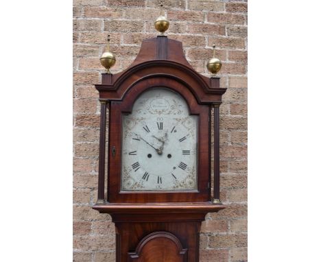 A GEORGE III 8-DAY LONGCASE CLOCK  the enamel dial with subsidiary seconds dial, signed 'Crow Faversham', in figured mahogany