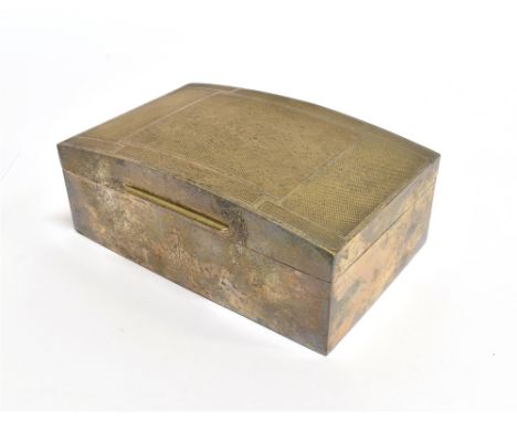A SILVER CIGARETTE BOX  the rectangular box with rounded engine turn pattern hinged lid, cedar lined, measuring 14cm x 9cm, h