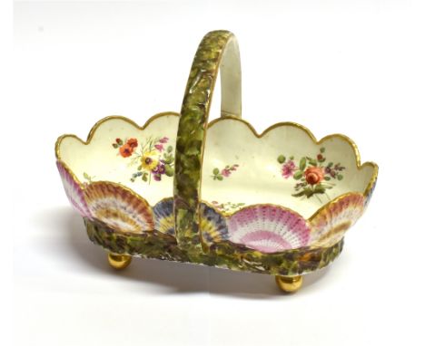 A SPODE FLORAL BASKET  with scallop shell border, and floral painted decoration to the interior, painted 'SPODE 1910' to base