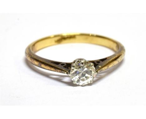 A DIAMOND SOLITAIRE 18CT GOLD RING  round brilliant cut diamond approx. 0.33 carat, claw set yellow gold shank, platinum sett