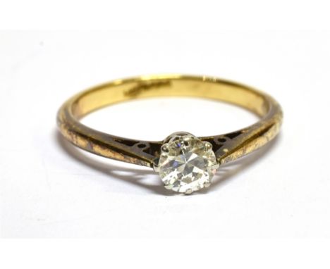 A DIAMOND SOLITAIRE 18CT GOLD RING  round brilliant cut diamond approx. 0.33 carat, claw set yellow gold shank, platinum sett