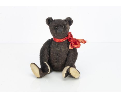 A very rare Steiff black mohair teddy bear 1908-1910,  with black boot button eyes, pronounced clipped muzzle, black stitched