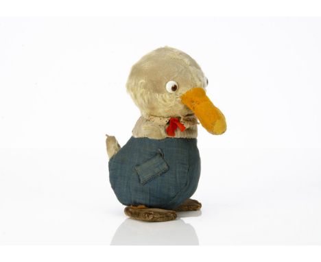 A rare Einco Kwacky-Wack comic duck circa 1915,  with yellow mohair crossed seamed head, white, brown and black googly opaque