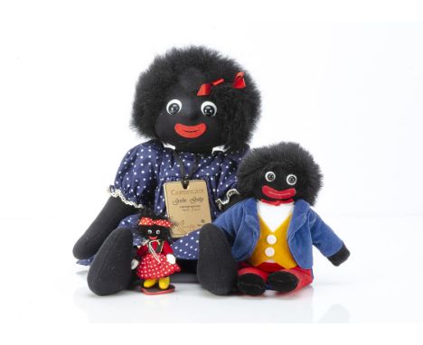 A Forever Bears Pebbys Miniature Molly Golly, with card tag --3in. (7.5cm.) high; a Robin Rive Girlie Golly with tag; and a G