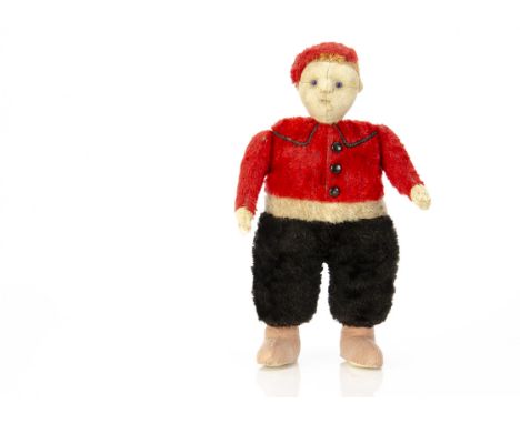 An unusual early German felt and mohair fat Dutch boy possible Steiff or a Strunz copy, circa 1910, felt face with central se