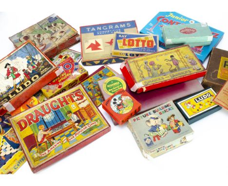 A quantity of games 1930s to 1960s,  Chad Valley - Tangrams and Mickey Mouse Ludo counter box only, a Noddy race game and jig