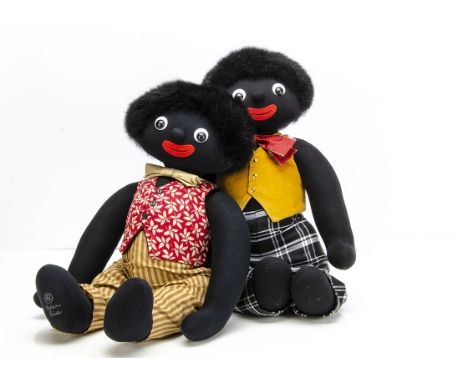 Two large Robin Rive Gollies, both in waistcoats, jointed limbs and swivel heads with seam labels --25in. (63.5cm.) high.Thes
