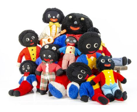 1960s and 1970s Gollies, a large fun fur Golly with plastic eyes with floating pupil --30in. (76cm.) high; a Golly playing wi