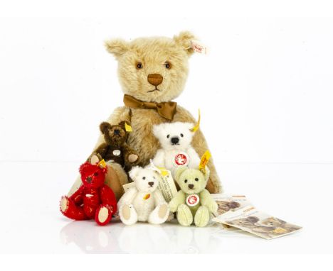 Steiff teddy bears, a limited edition George, 325 of 2000 (no certificate or bag); and five miniature yellow tagged Steiff be