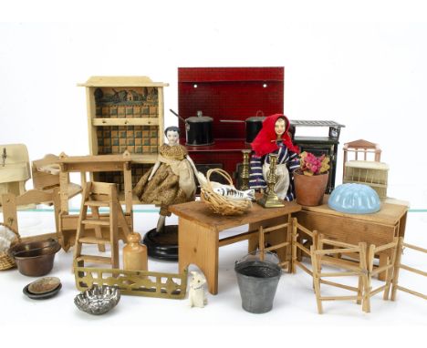 Dolls' house kitchen items,  an excellent condition Brimtoy tinplate range with maker's details stamped on oven doors and two