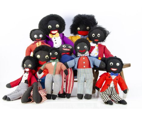 Ten various post-war Gollies, three large Gollies all with plastic floating pupil googly eyes --26in. (66cm.) high; six manuf