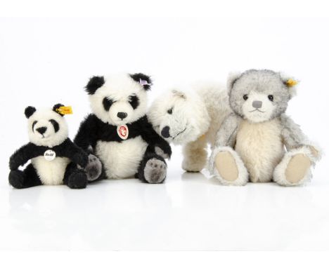 Four Steiff bears,  limited editions - Knut Master Piece, 1196 of 3000, 2007; and Bamboo Teddyb. Panda, 92 of 1500, 2009; yel