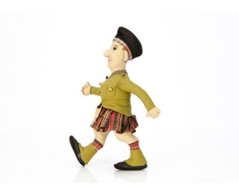 A rare Harwin World War One felt Ally Scottish infantryman, with black boot button eyes, painted ginger hair, eyebrows and mo