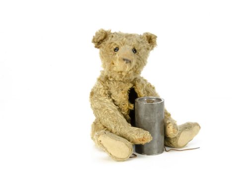 A very rare Steiff hot-water bottle Teddy Bear circa 1907, with golden mohair, boot button eyes, pronounced clipped muzzle, s