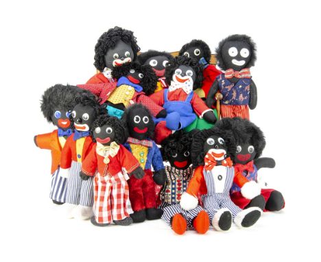 Thirteen artist and recent craft-made Gollies, including a Treadles Golliwoggs long legged Golly --22in. (56cm.) high; a Caro