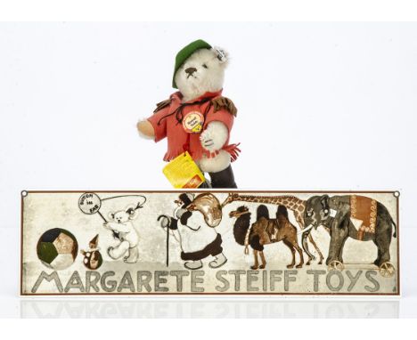 A Steiff limited edition Nimrod Teddy,  3602 of ????, 1983; and a reproduction Margarete Steiff Toys enamel sign --19in. (48.