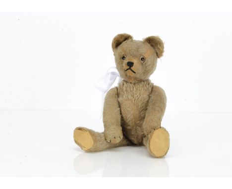 Strutt a Schuco yes/no  teddy bear 1950s, with beige mohair, clear and black glass eyes with remains of light brown backs, pr