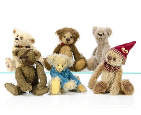 Six small artist teddy bears,  a Bears by Susan Gam Jade --5in. (12.5cm.) high; a Teddies by Laura Lynn; two Katherine Millin