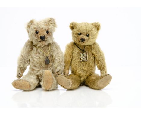 Two rare small Farnell teddy bears,  an early example with golden mohair, black boot button eyes, pronounced clipped muzzle, 