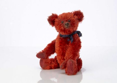  A rare German red mohair teddy bear 1910-1920,  with black boot button eyes, small pronounced clipped muzzle, black stitched