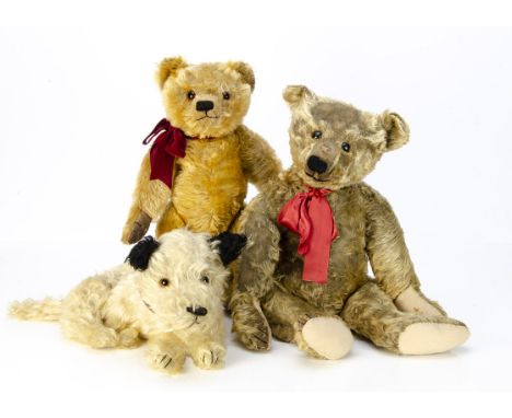 The Three Musketeers the childhood toys of Esme Susan and David,  ‘Old Ted’ an early Steiff Teddy Bear, circa 1907, with gold