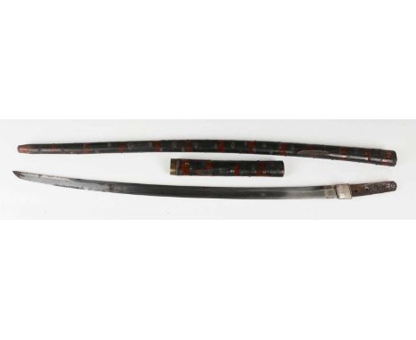 A 19th century Japanese katana with curved single-edged blade, blade length 58cm, the tang signed to one side, and lacquer ba