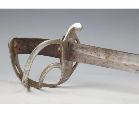 A British 1853 pattern cavalry sword by Kirschbaum, Solingen, with curved single-edged blade, blade length 91cm, and chromed 