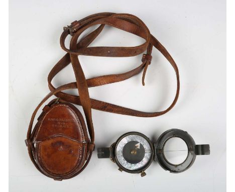 A First World War period compass by Stanley, London, the case personalized to 'W.H. Brown R.E.', within an associated leather