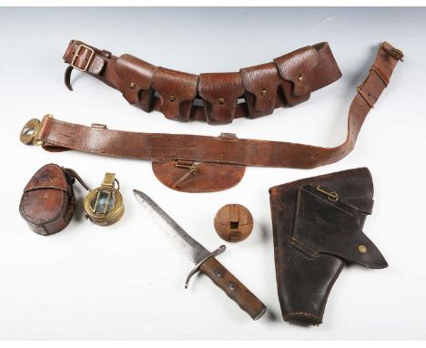 A small group of First World War period and later military items, including a German trench knife with double-edged blade, bl