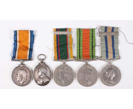 Five medals, comprising 1914-18 British War Medal to ‘T-1708 Cpl.A.Freemantle The Queen’s R.’, 1939-45 Defence Medal, Territo