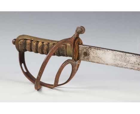 A George V 1821 pattern officer's dress sword with single-edged fullered blade, blade length 87cm, detailed to the centre wit