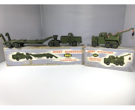 A Dinky Supertoys tank transporter #660 and a Recovery tractor #661