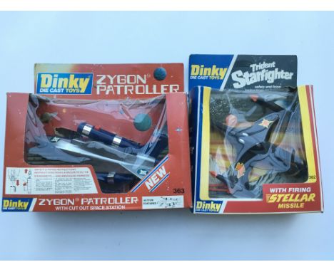 A Dinky Patroller #363 and a Trident Starfighter #362 both boxed.