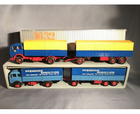 2 NZG model tractor and double trailer models ( Pfenning Spedition has deteriorated plastic wheel hubs)