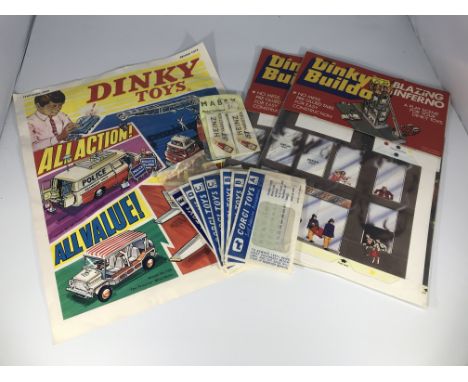 A Dinky Toys promotional foldout from February 1968, two Dinky Builda's blazing inferno play scenes, multiple Corgi Toys self