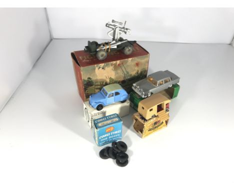 A Lone Ranger Modern Army series mobile fighting unit, a Mini Gama Mercedes-220 S #9350, a Matchbox Moko Lesney Series Horseb