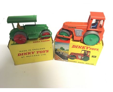 A Dinky #251 Aveling-Barford Diesel Roller and a Dinky #279 Diesel Roller.