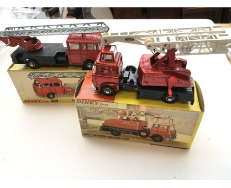 A Dinky Turntable Fire Escape truck #956 and a Jones Fleetmaster Cantilever Crane #970 both boxed.