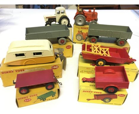 A Dinky Caravan #190,a Land-Rover Trailer #341, a Trailer #429, a Harvest Trailer #320, 2 x Trailer (Large) #428, a David Bro