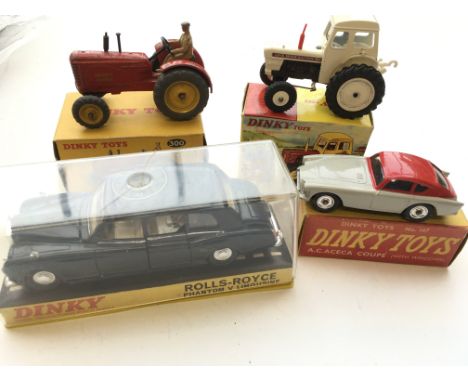 A Dinky Massey-Harris Tractor #300, a David Brown Tractor #305 aA.C.Aceca Coupe #167 and a Rolls-Royce Phantom #152.