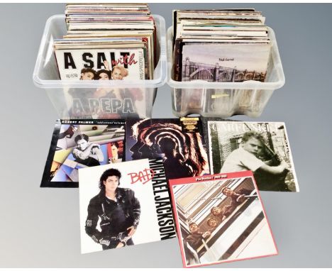 Two crates of vinyl LP's, The Beatles, Queen, Michael Jackson, Robert Palmer, Rolling Stones etc 