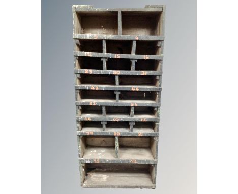 A set of vintage pigeon hole shelves, width 84 cm