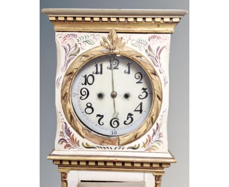 A Scandinavian painted longcase clock, pendulum and key 