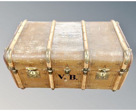 An early 20th century bentwood bound shipping trunk 